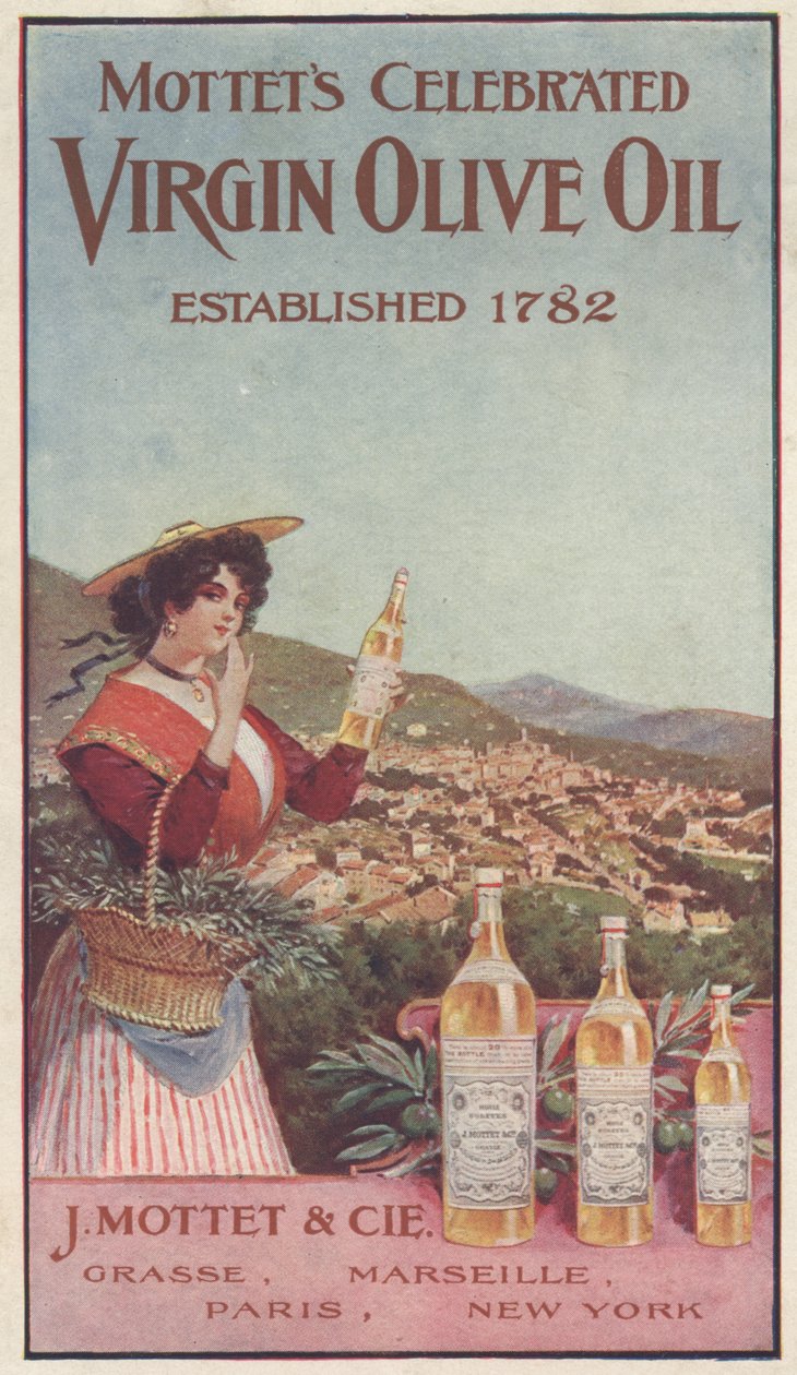 إعلان لزيت الزيتون الشهير Mottets ، c.1900 بواسطة المدرسة الأمريكية