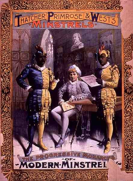 إعلان عن فيلم The Progressive Monarchs of Modern Minstrelsy ، بطولة تاتشر وبريمروز وويست مينستريلز (لون ليثو) بواسطة المدرسة الأمريكية