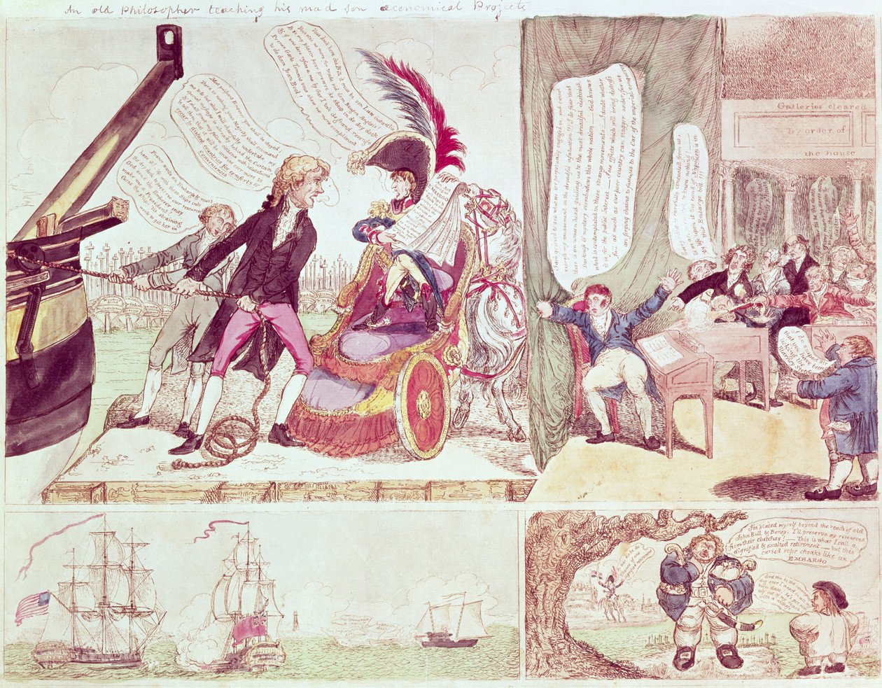فيلسوف قديم يعلم مشاريعه الاقتصادية ابنه المجنون ، c.1807 (ink und wc on paper) بواسطة المدرسة الأمريكية