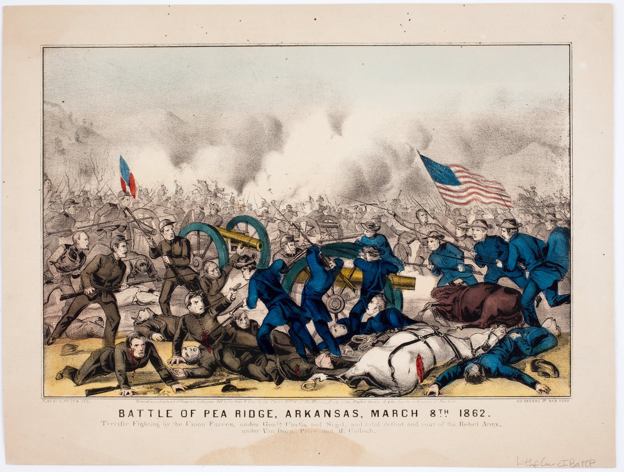 معركة بي ريدج ، أركنساس ، 8 مارس 1862 ، حانة. بواسطة Currier & Ives ، 1862 بواسطة المدرسة الأمريكية