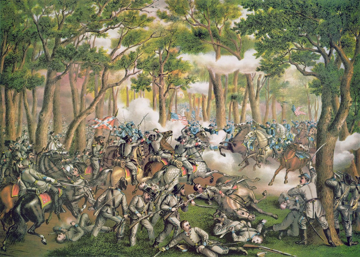 Battle of the Wilderness, May 1864, engraved by Kurz & Allison بواسطة المدرسة الأمريكية