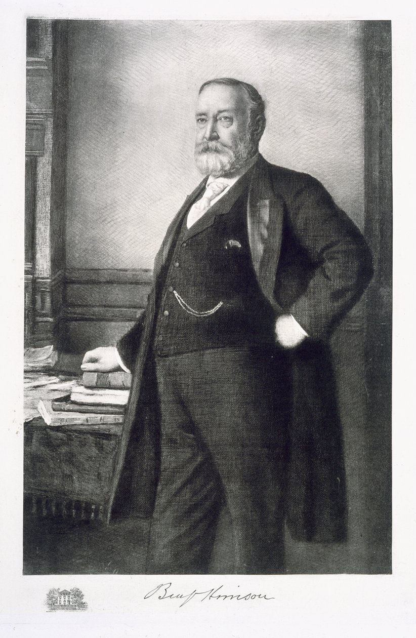 بنيامين هاريسون (1833-1901) ، الرئيس الثالث والعشرون للولايات المتحدة الأمريكية ، حانة. 1901 (حفر ضوئي) بواسطة المدرسة الأمريكية