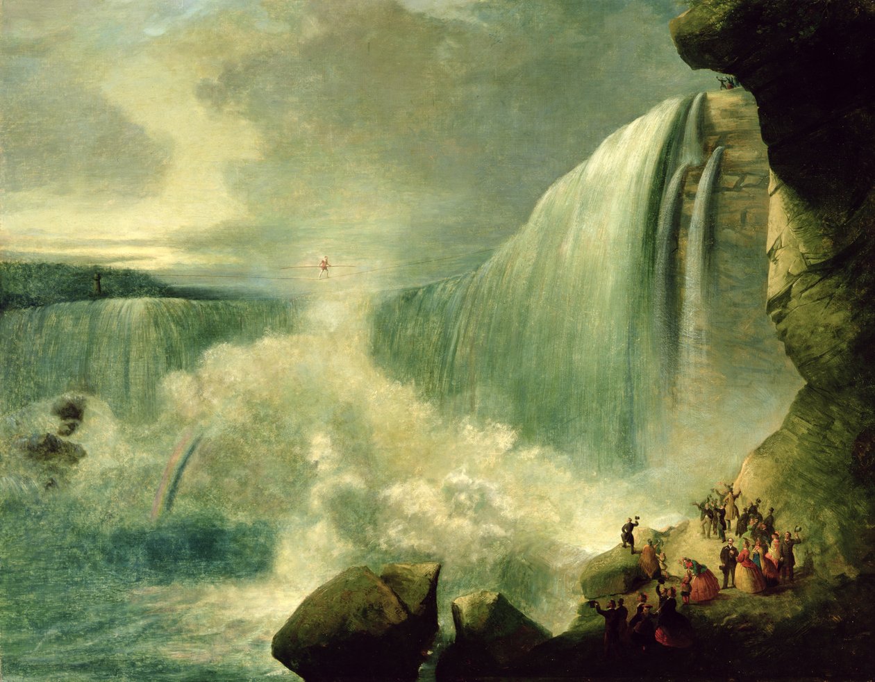 Blondin عبور شلالات نياجرا على حبل مشدود ، c.1859-60 بواسطة المدرسة الأمريكية