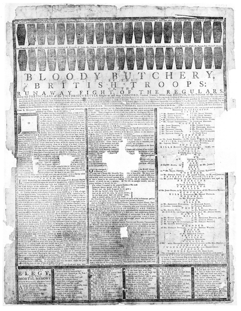 ملحمة دموية للقوات البريطانية ، سالم 1775 (مطبوعة) بواسطة المدرسة الأمريكية