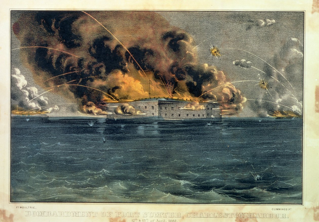 قصف حصن سمتر ، ميناء تشارلستون ، 12 و 13 أبريل 1861 ، حانة. بواسطة Currier und Ives بواسطة المدرسة الأمريكية
