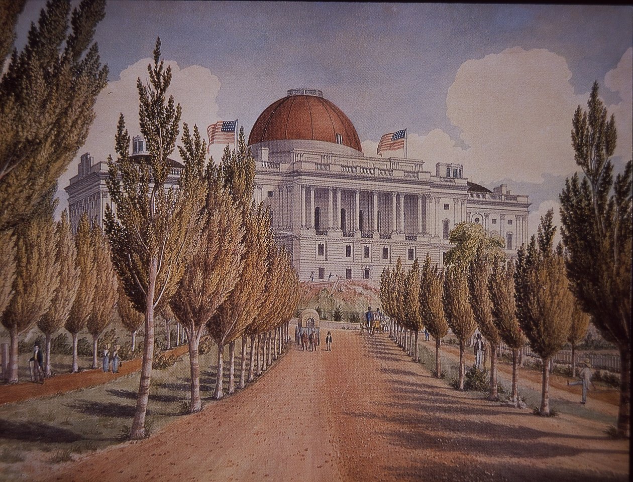 Capitol building, Washington DC, USA, c.1845 (colour litho) بواسطة المدرسة الأمريكية