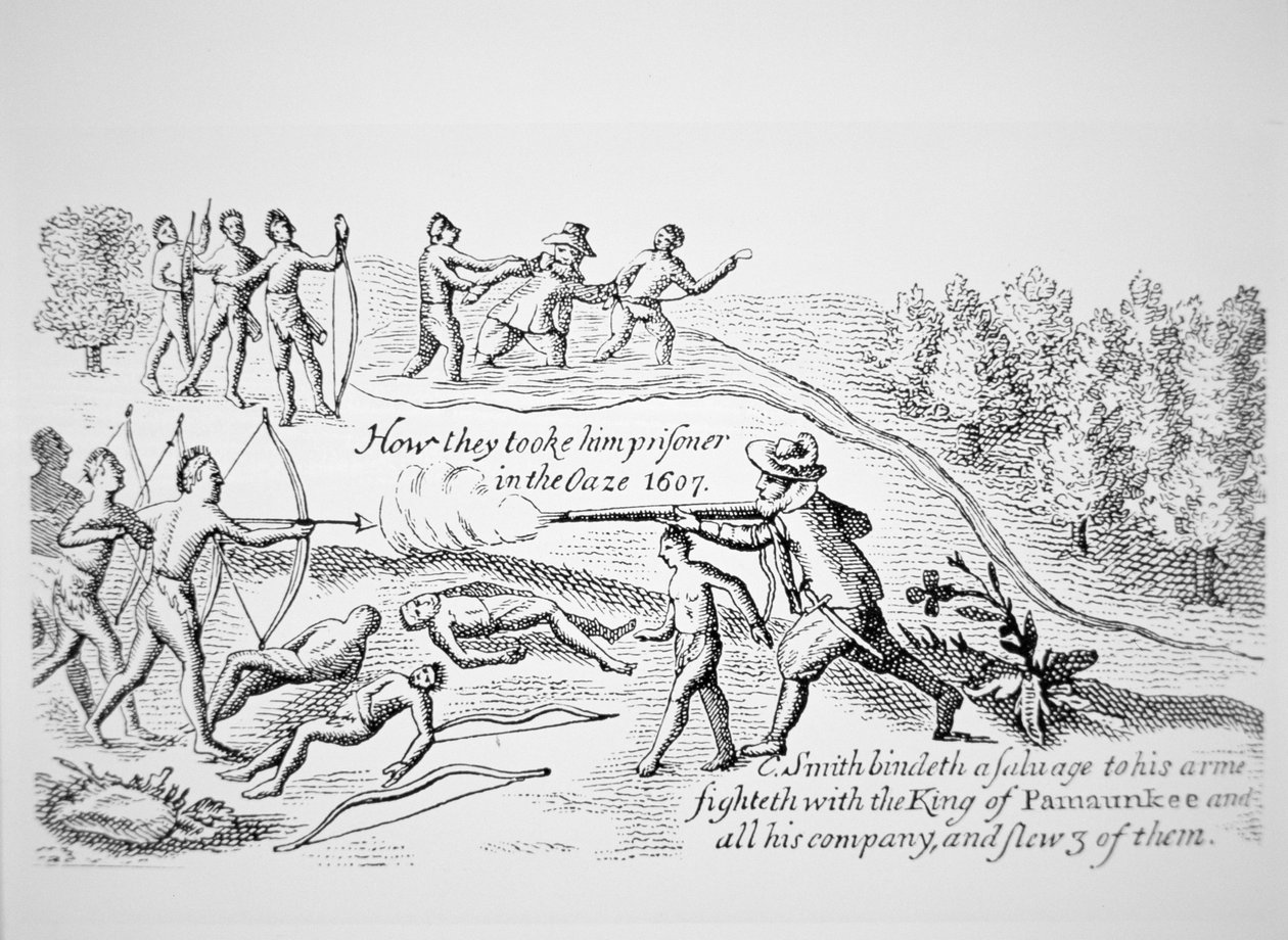 Captain John Smith being taken prisoner by the Indians, from Smith