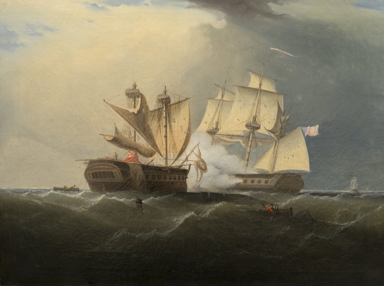 الاستيلاء على HMS المقدونية من قبل الفرقاطة الأمريكية الولايات المتحدة ، بعد توماس بيرش ، 1813 بواسطة المدرسة الأمريكية