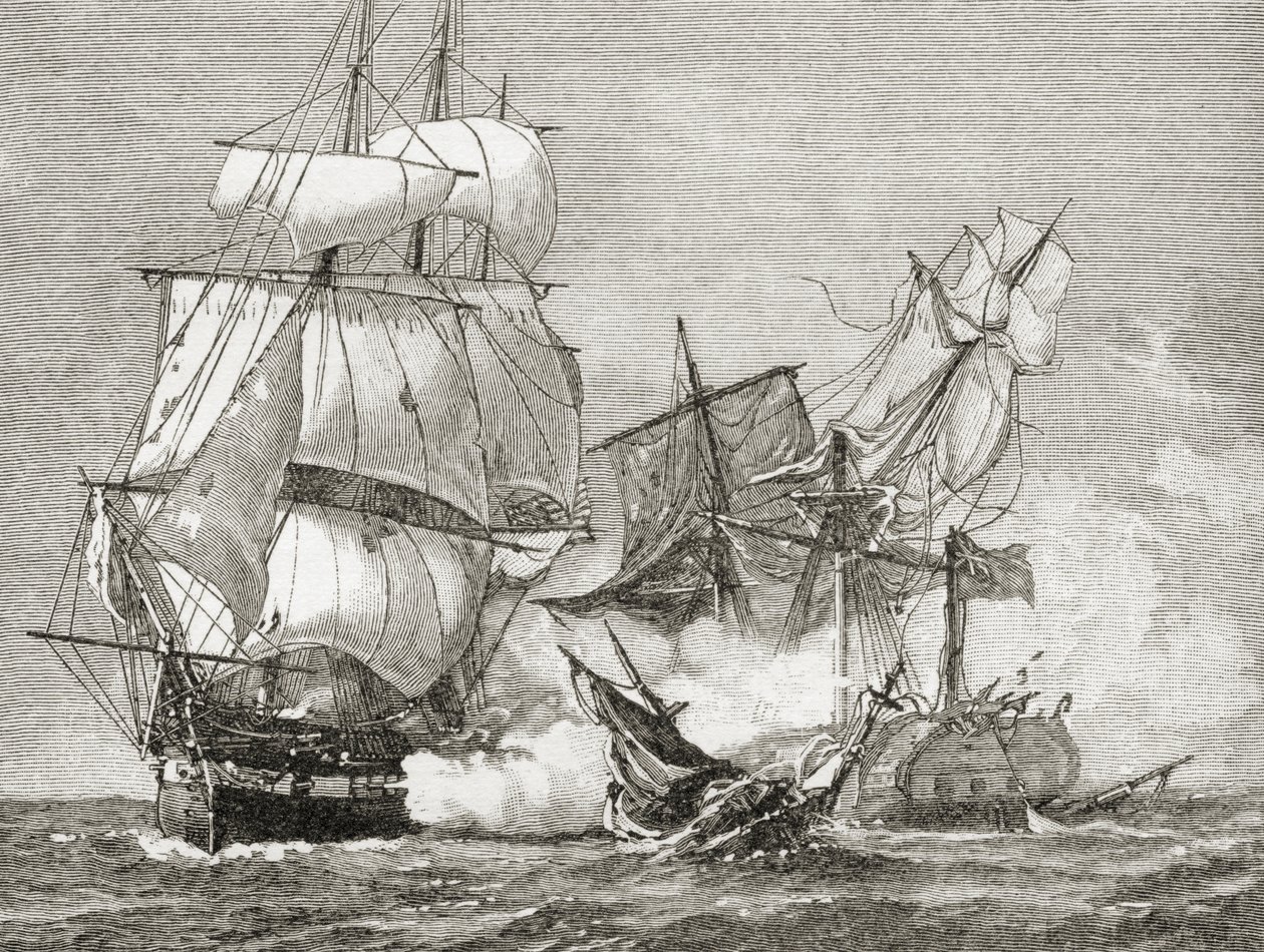 الاستيلاء على Guerriere عن طريق البغاء في 19 أغسطس 1812 ، من "تاريخ موجز للولايات المتحدة" ، نشرته AS Barnes und Co. في عام 1885 بواسطة المدرسة الأمريكية