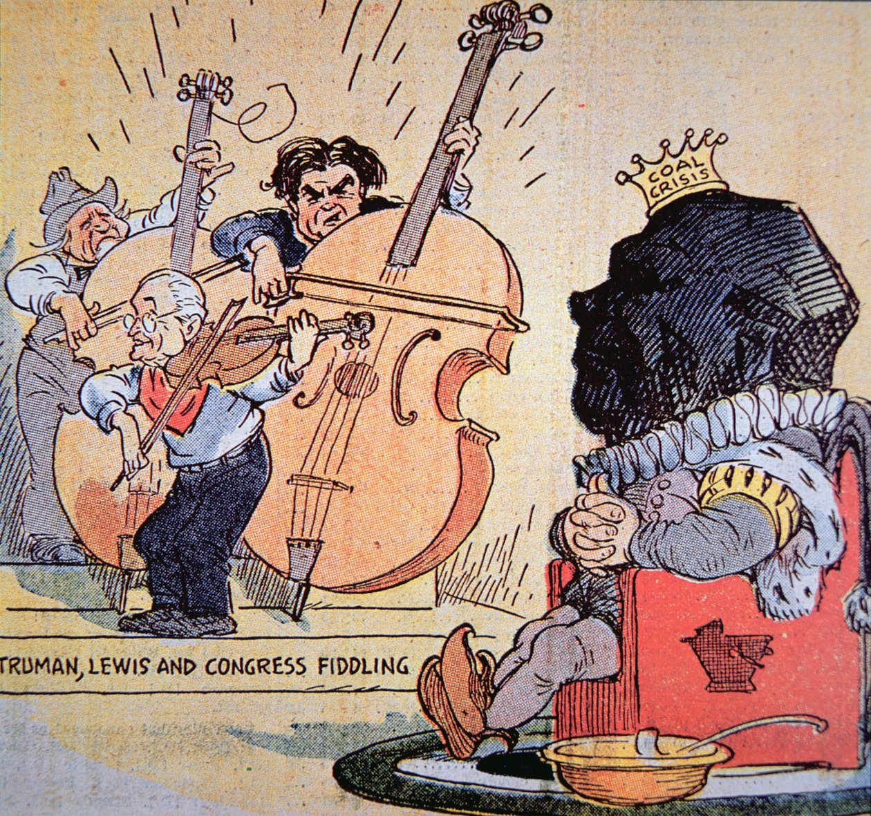 Caricature of Harry S. Truman (1884-1972) with John Llewellyn Lewis (1880-1969) and Congress fiddling بواسطة المدرسة الأمريكية