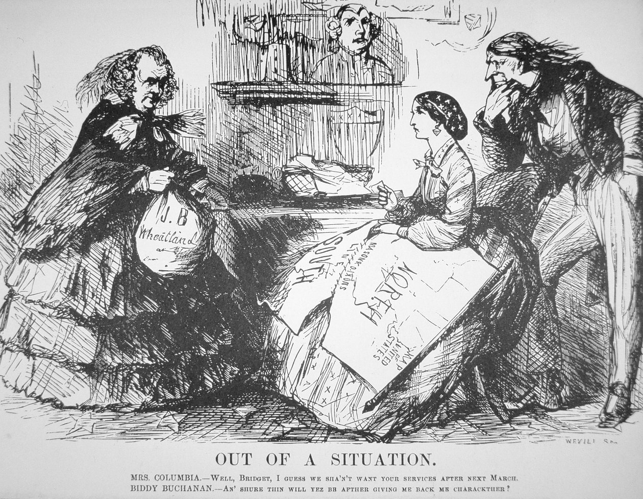 كارتون في مجلة فانيتي فير يسخر من رفض الشعب الأمريكي لجيمس بوكانان (1791-1868) ، 7 أبريل بواسطة المدرسة الأمريكية