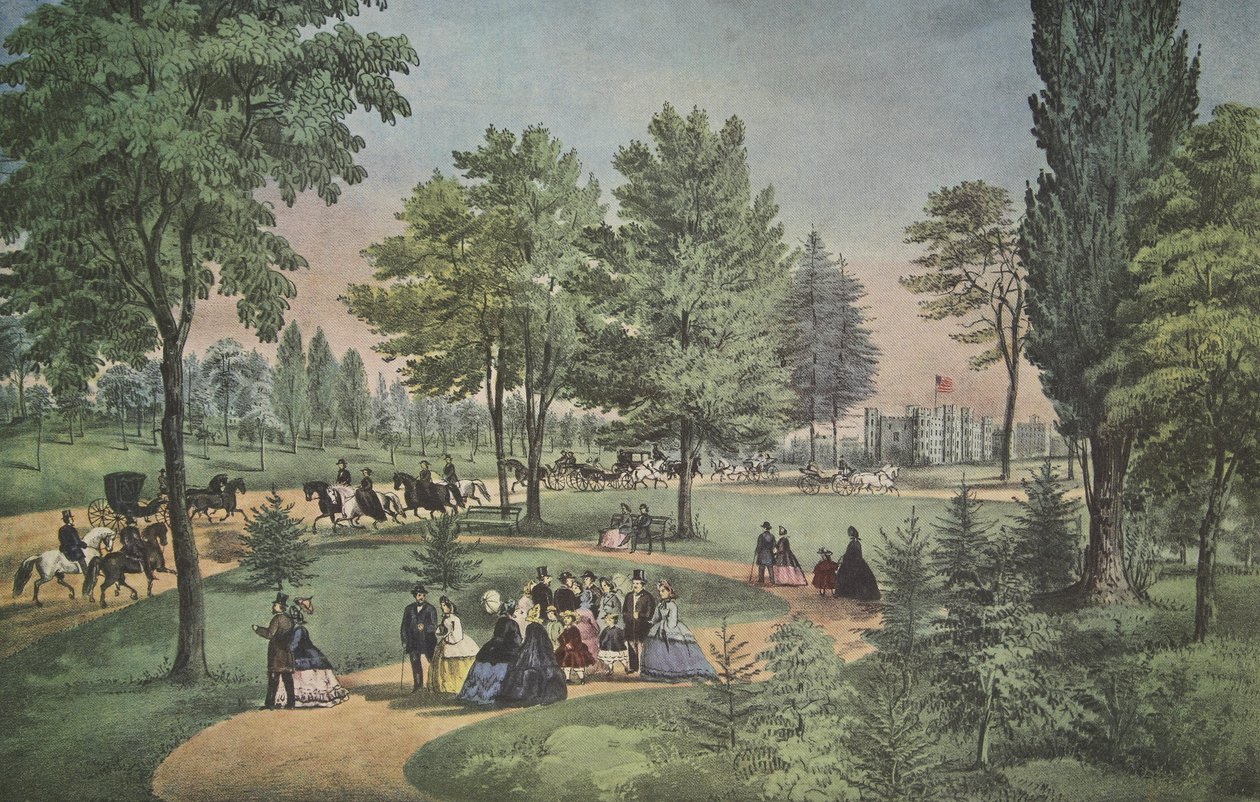 سنترال بارك ، The Drive ، Currier & Ives ، حانة. 1862 بواسطة المدرسة الأمريكية