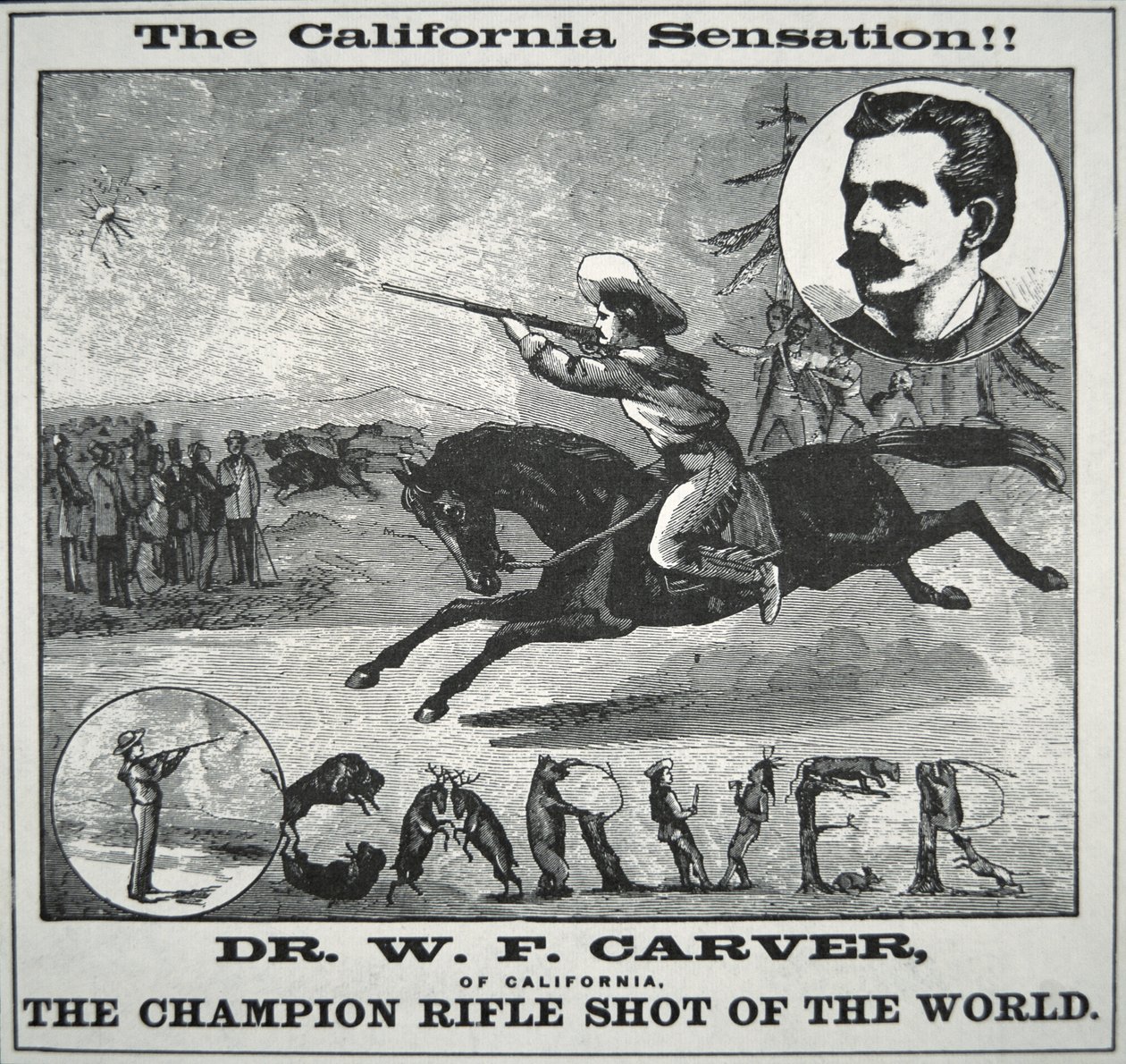 ملصق "Champion Rifle Shot of the World" ، يظهر فيه Doc Carver (1840-1927) حوالي عام 1885 (نقش) بواسطة المدرسة الأمريكية