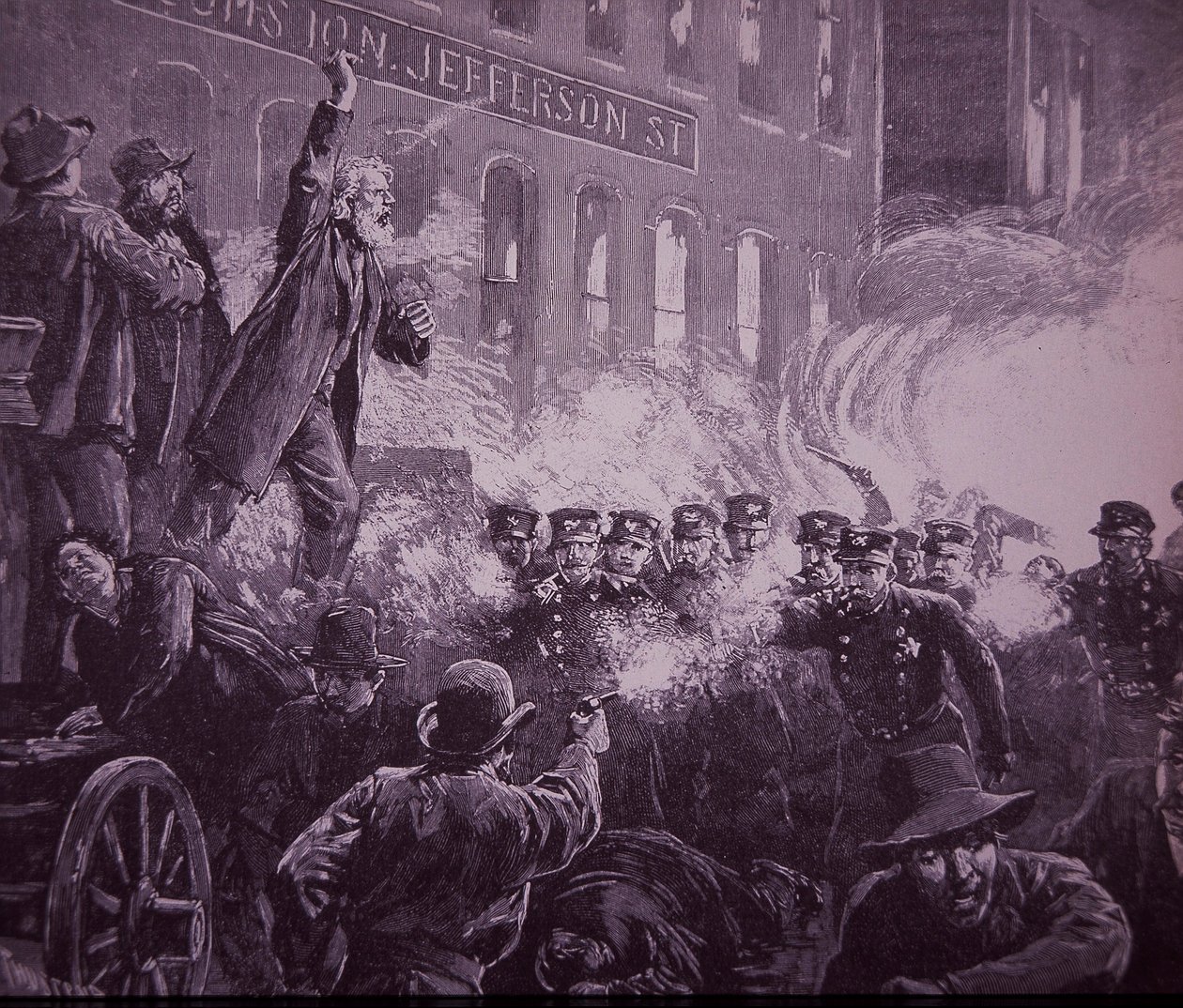 Chicago Haymarket Labor Riot of 1886, engraving published in Harper