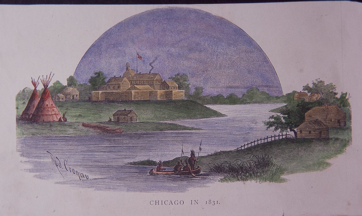 Chicago in 1831, late 19th century (coloured engraving) بواسطة المدرسة الأمريكية
