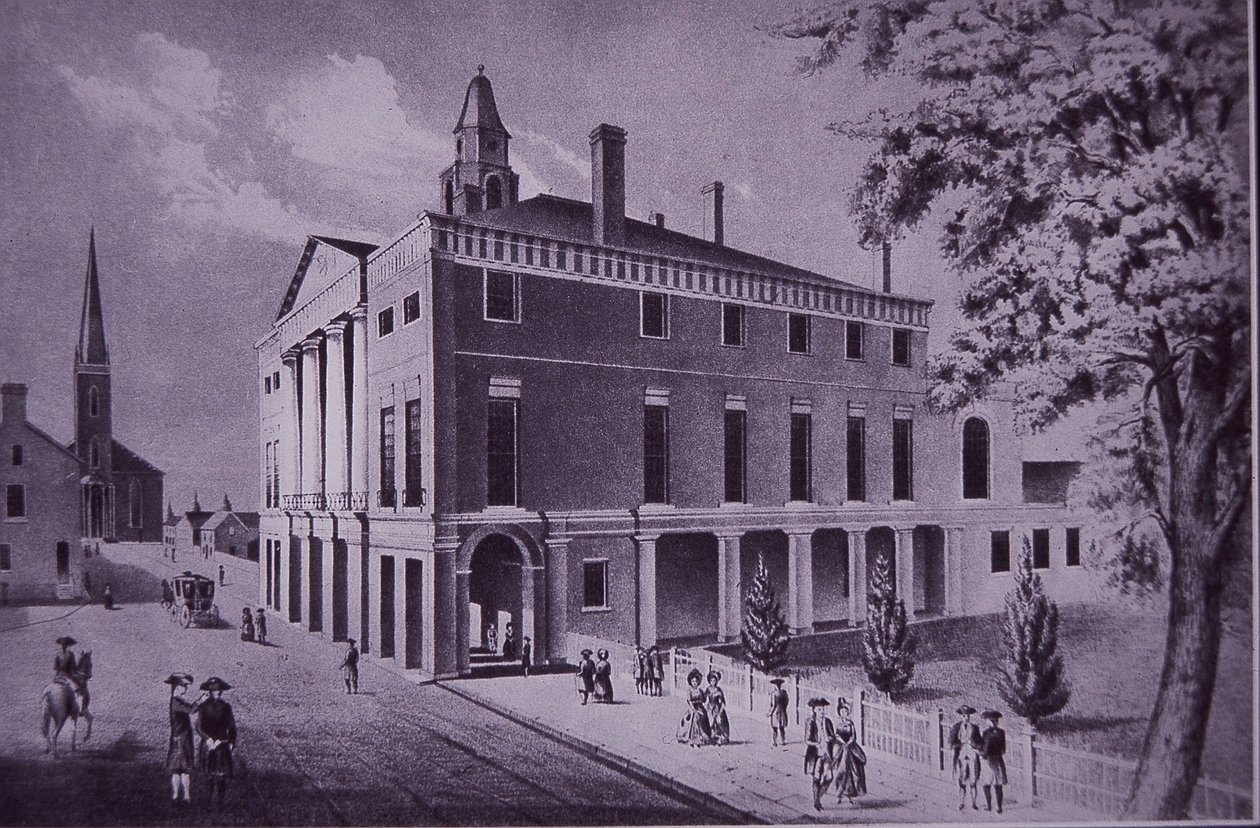 City Hall, Wall Street, New York City in 1790 (engraving) بواسطة المدرسة الأمريكية