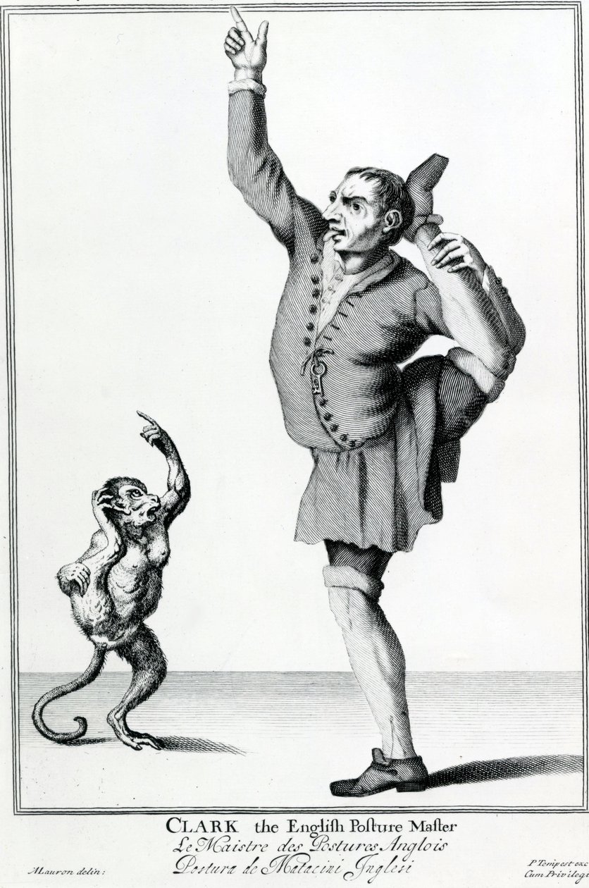 Clark the English Posture Maker ، مأخوذ من سلسلة The Cryes of the City of London Drawne after the Life ، النقش بعد Marcellus Laroon II ، الذي نشره Pierce Tempest ، 1688 بواسطة المدرسة الأمريكية