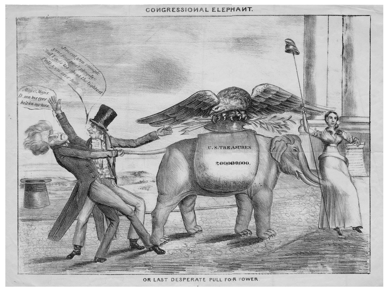 فيل الكونغرس ، أو ، آخر سحب يائس للسلطة ، c.1832 بواسطة المدرسة الأمريكية