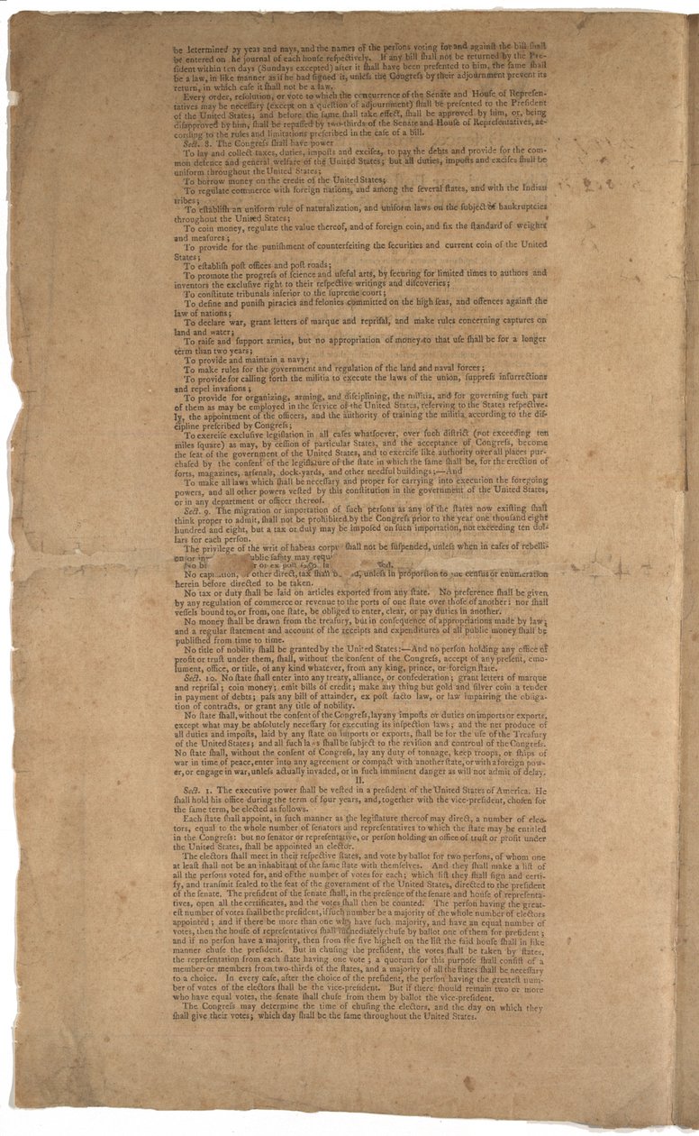 الدستور ، الطبعة الأولى ، طبع بواسطة Dunlap & Claypoole ، 17-19 سبتمبر 1787 (انظر أيضًا GLC 695933 و GLC 695935 و GLC 695936) بواسطة المدرسة الأمريكية