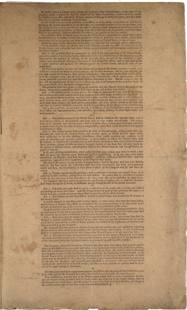 الدستور ، الطبعة الأولى ، طبع بواسطة Dunlap & Claypoole ، 17-19 سبتمبر 1787 (انظر أيضًا GLC 695933 و GLC 695934 و GLC 695936) بواسطة المدرسة الأمريكية