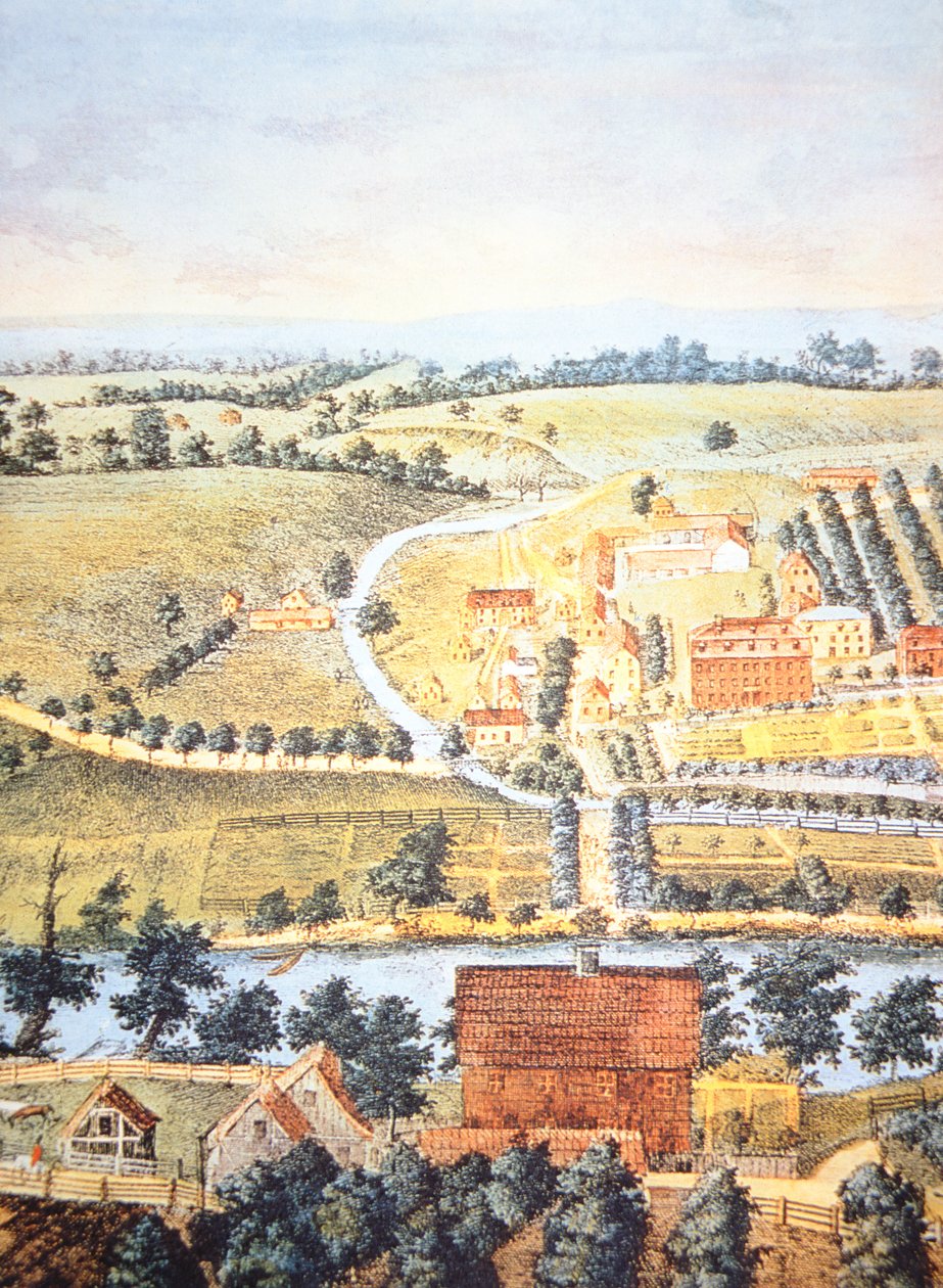 Cultivated farmland of Pennsylvania in 1750 (colour litho) بواسطة المدرسة الأمريكية
