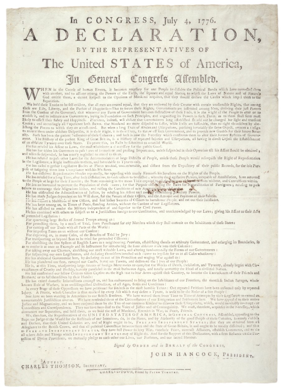 إعلان الاستقلال ، تشارلستون ، طبعه بيتر تيموثي (1725-1782) ، ج 2 أغسطس 1776 بواسطة المدرسة الأمريكية