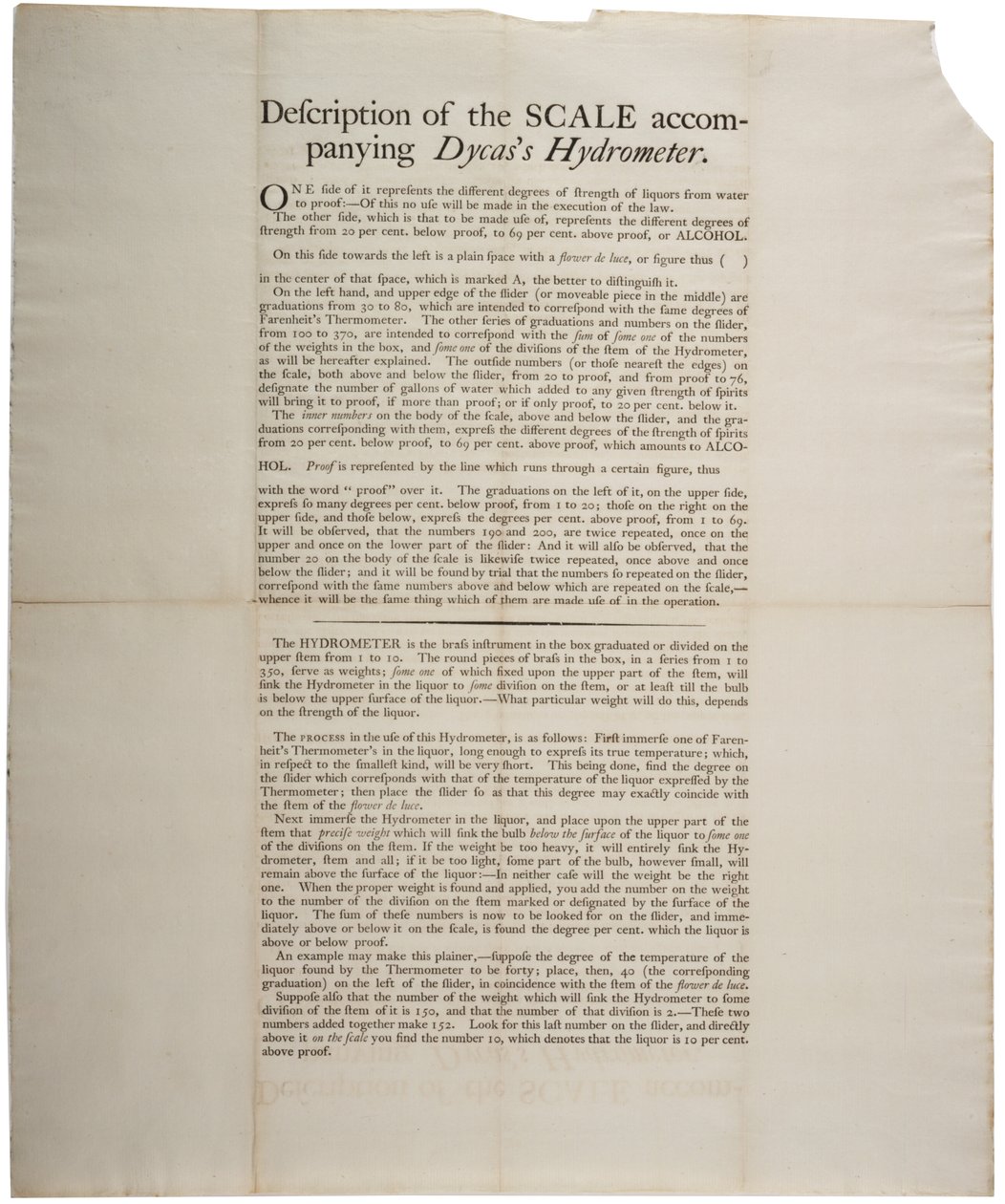 وصف مقياس مقياس كثافة السوائل المصاحب ، 1790 بواسطة المدرسة الأمريكية