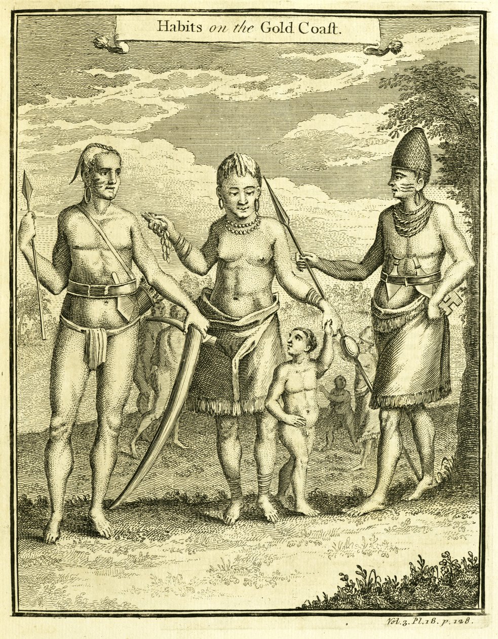 لباس أهالي كيب لوب غونزالفو وريو غابون ، رسم توضيحي من "عادات على ساحل الذهب" ، بقلم توماس أستلي ، 1745-1747 بواسطة المدرسة الأمريكية