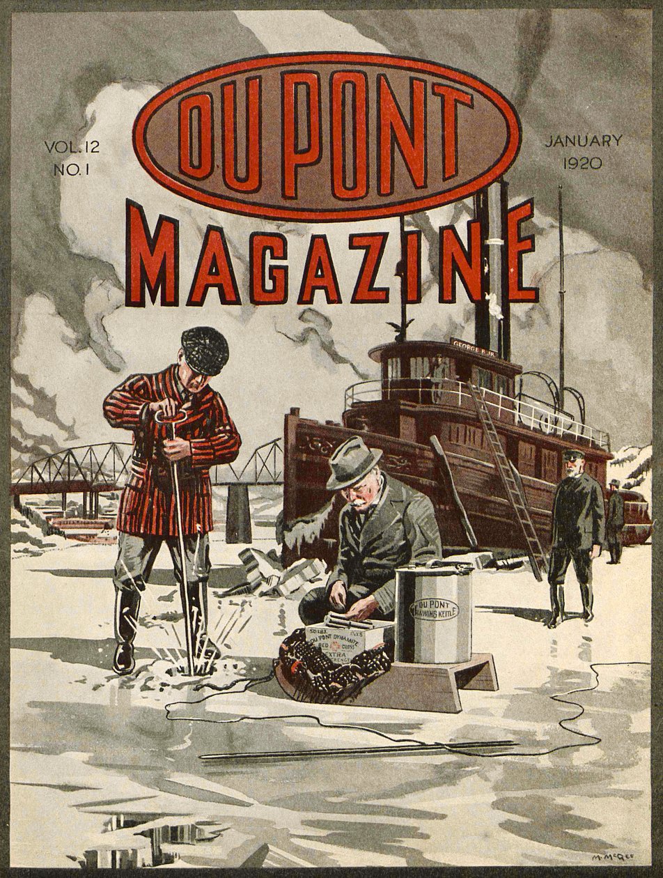 DuPont Dynamite ، الغلاف الأمامي لمجلة DuPont ، يناير 1920 بواسطة المدرسة الأمريكية
