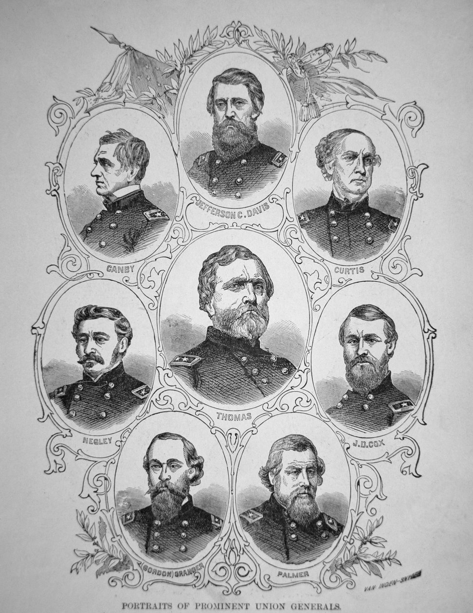 Eight prominent American Civil War Generals (engraving) بواسطة المدرسة الأمريكية