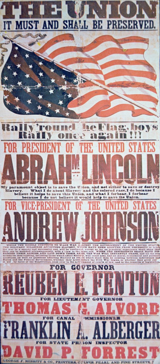 Electoral campaign poster for Abraham Lincoln (1809-65) for President and Andrew Johnson (1808-75) for Vice President بواسطة المدرسة الأمريكية