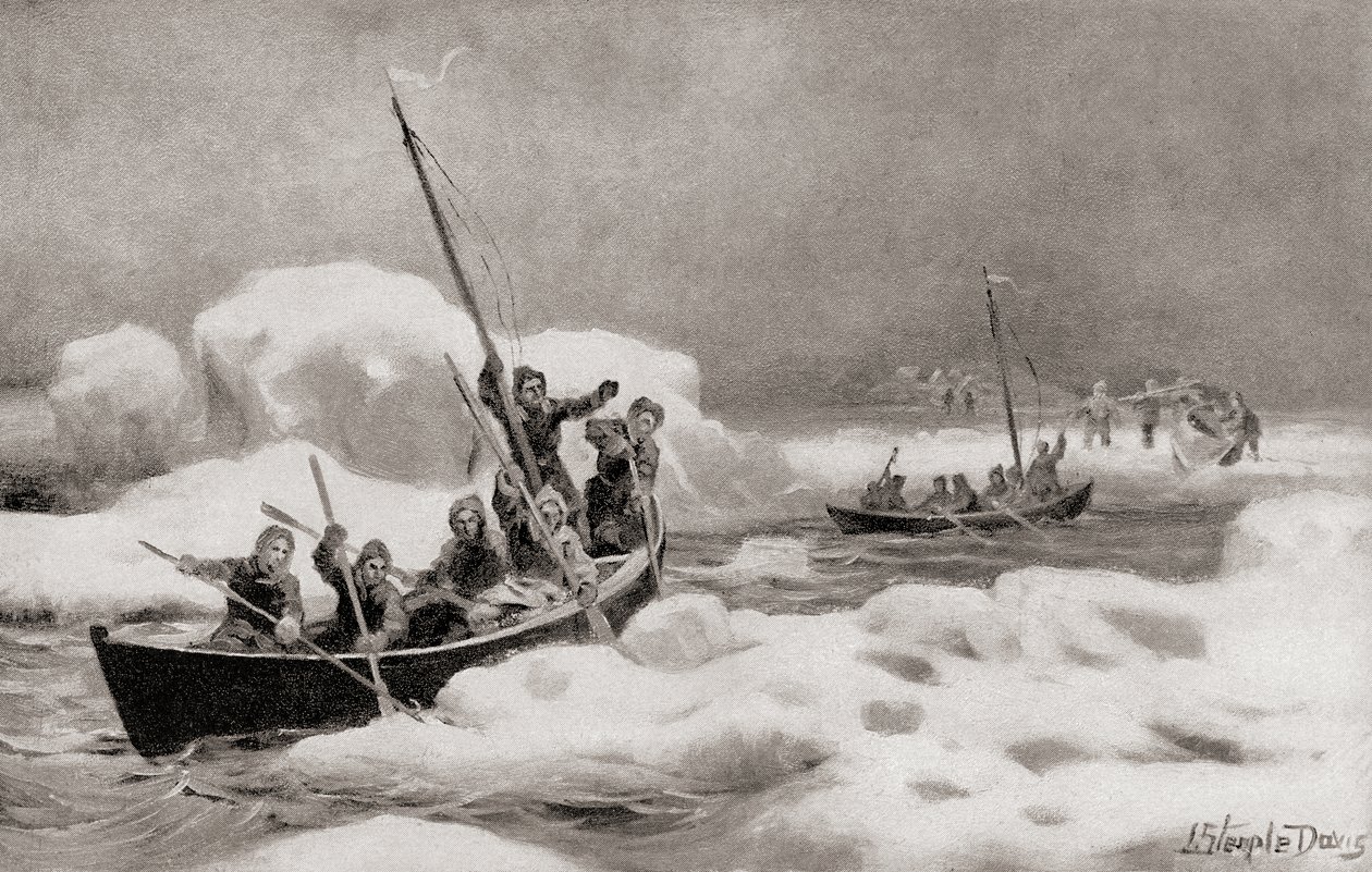 إليشا كينت كين، قائد بعثة غرينيل الثانية عام 1853، بحثًا عن رحلة الكابتن السير جون فرانكلين المفقودة في مناطق القطب الشمالي، من تاريخ بلدنا، نُشر عام 1905 (litho) بواسطة المدرسة الأمريكية