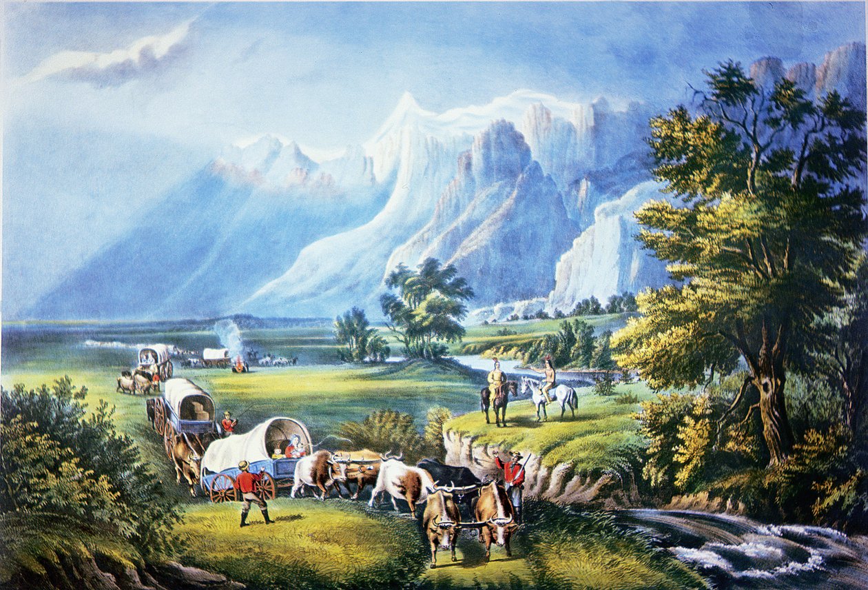 Emigrants crossing the Plains بواسطة المدرسة الأمريكية