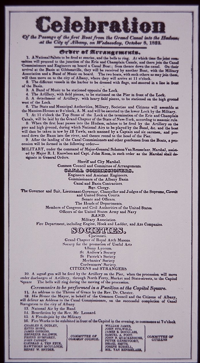 Erie Canal: key part of the New York State Canal System; Broadside of 8th October 1823 celebrating its opening (completed in 1825) (litho) بواسطة المدرسة الأمريكية
