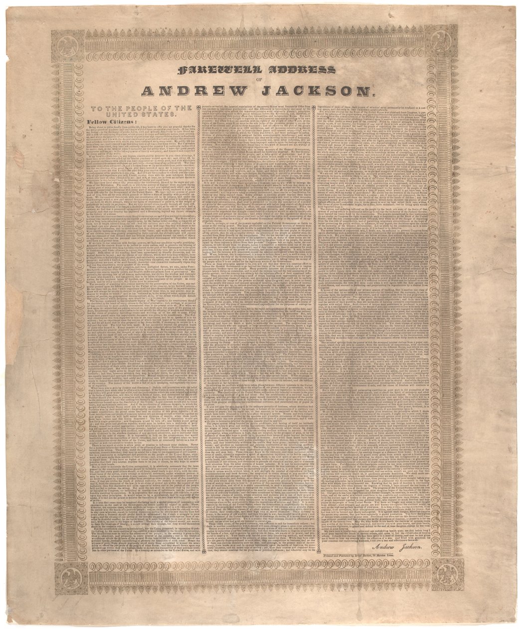 عنوان الوداع لأندرو جاكسون ، 1837 بواسطة المدرسة الأمريكية