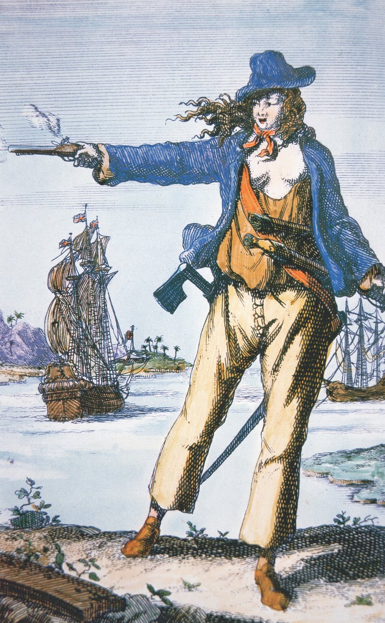 Female Pirate, Anne Bonny (b.1697) (coloured engraving) بواسطة المدرسة الأمريكية