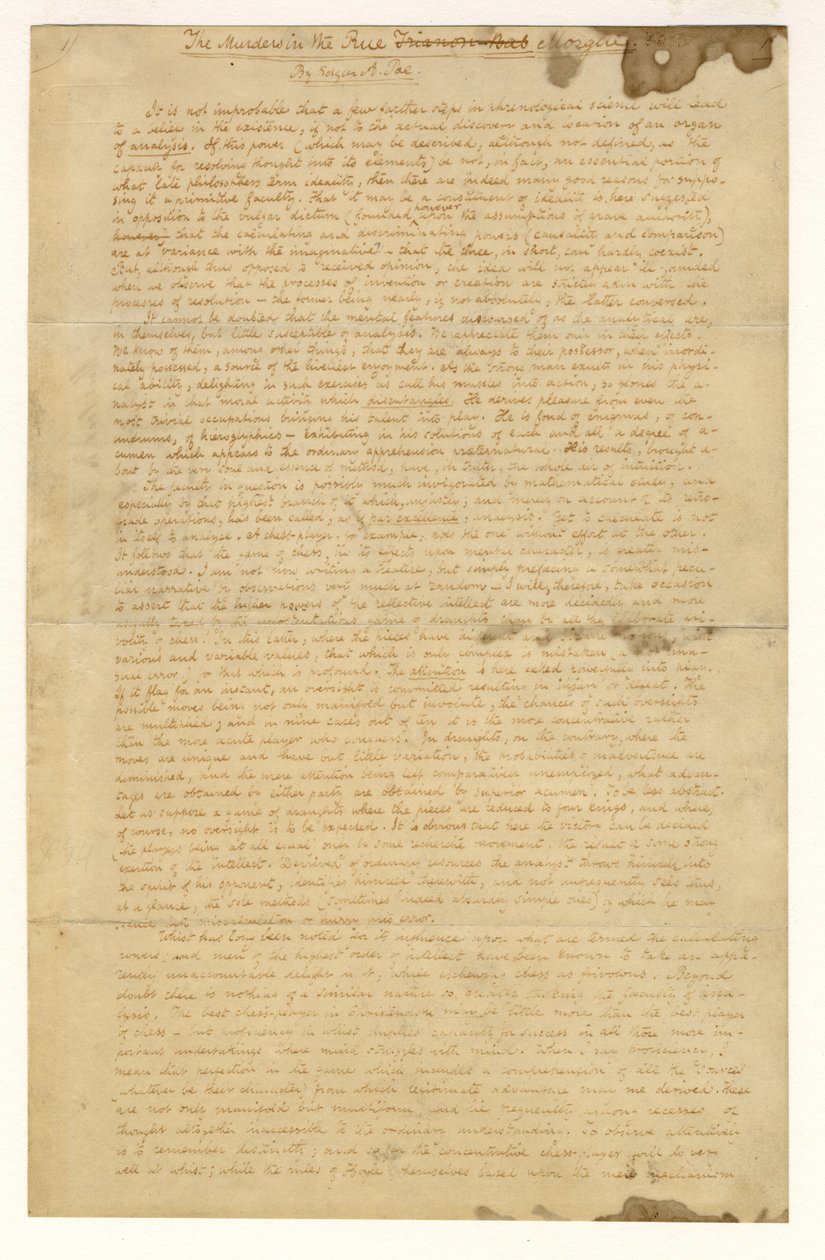 الصفحة الأولى من جرائم القتل في شارع مورج بواسطة إدغار آلان بو ، 1841 بواسطة المدرسة الأمريكية