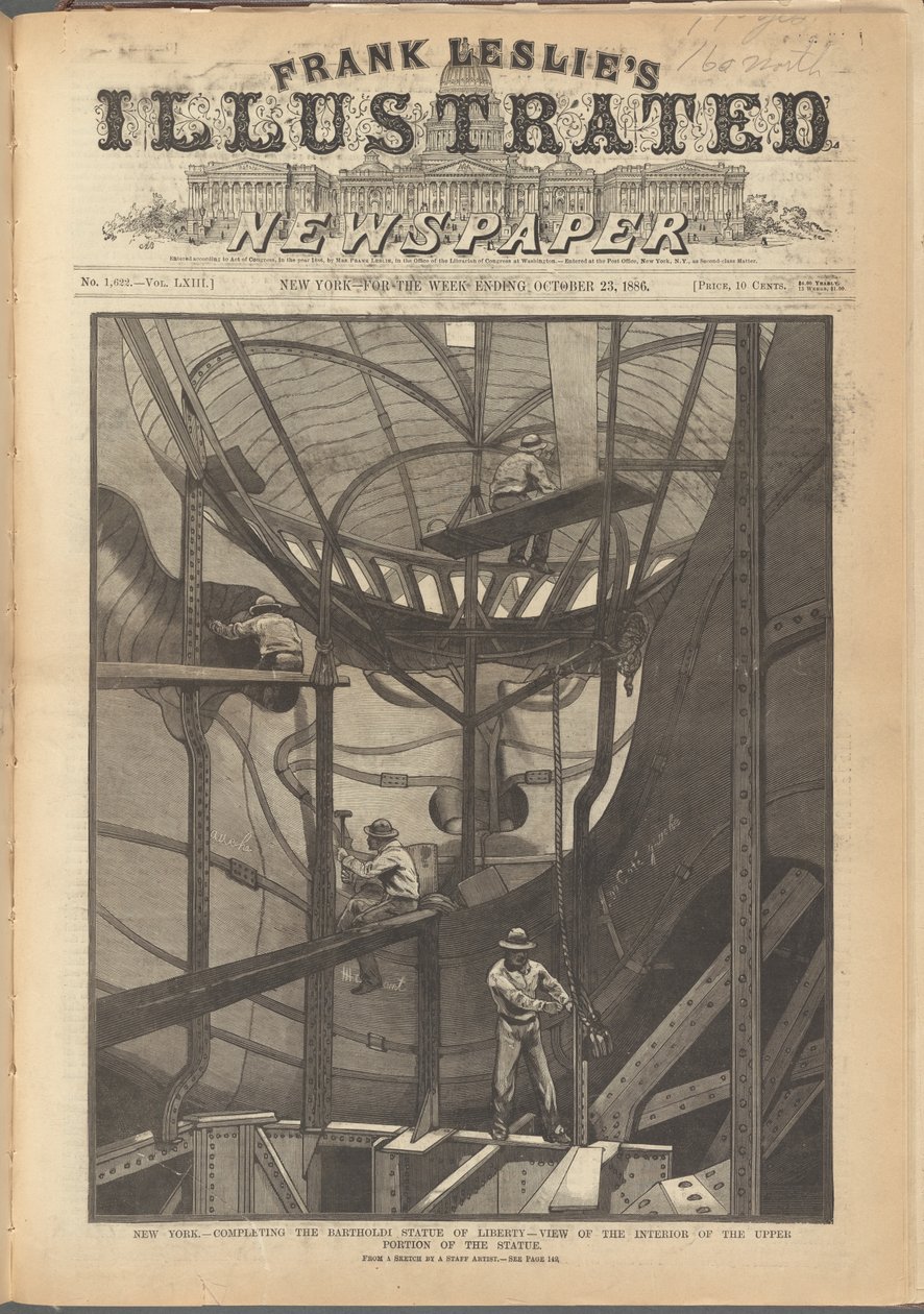 الغلاف الأمامي لصحيفة فرانك ليزلي المصورة ، 23 أكتوبر 1886 بواسطة المدرسة الأمريكية