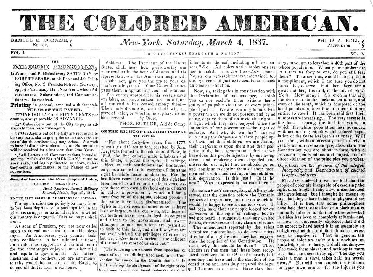الصفحة الأولى من The Colored American ، 4 مارس 1867 (ورق الصحف) بواسطة المدرسة الأمريكية