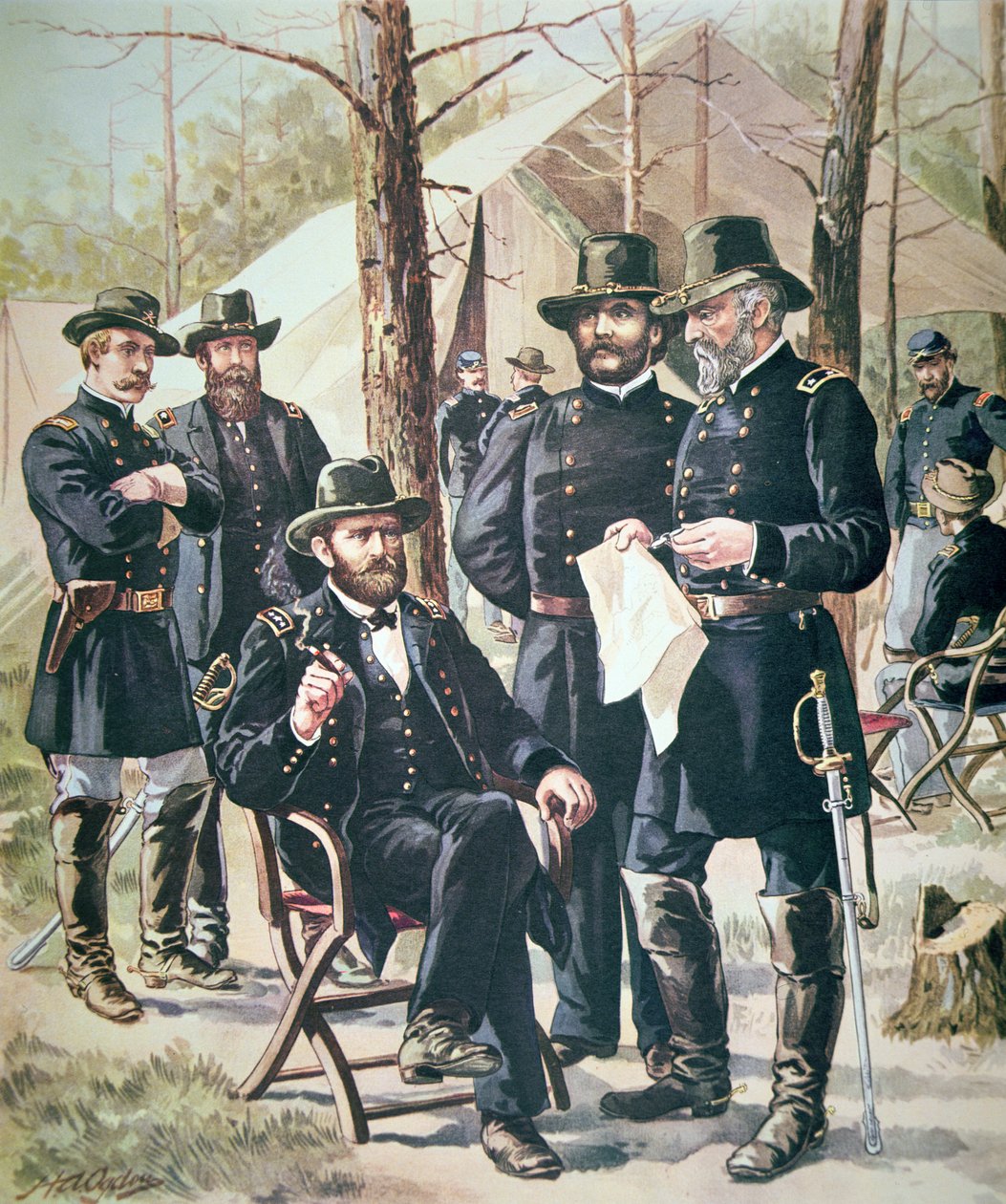 General Ulysses Simpson Grant, commander of the Union forces at the Battle of Shiloh, 6-7th April 1862 (colour litho) بواسطة المدرسة الأمريكية
