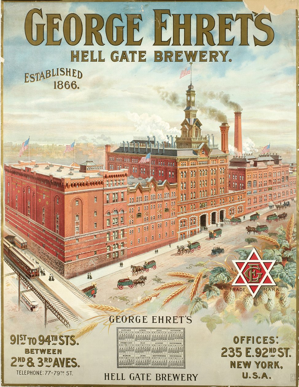 جورج Ehrets Hell Gate Brewery ، تأسس عام 1866 بواسطة المدرسة الأمريكية