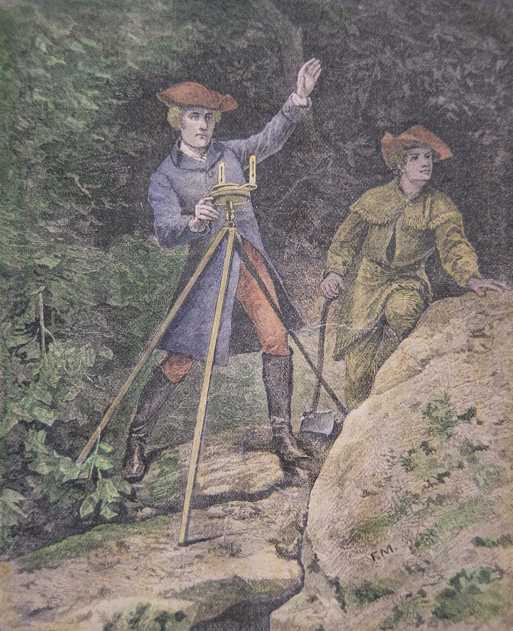 George Washington as a surveyor in Virginia, aged 21 (colour litho) بواسطة المدرسة الأمريكية