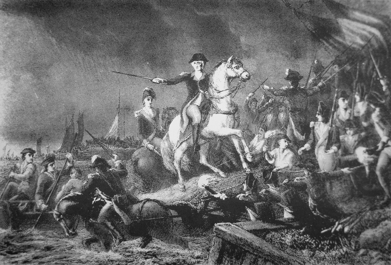 George Washington directing the retreat from Brooklyn Heights, 29 August 1776 (litho) بواسطة المدرسة الأمريكية