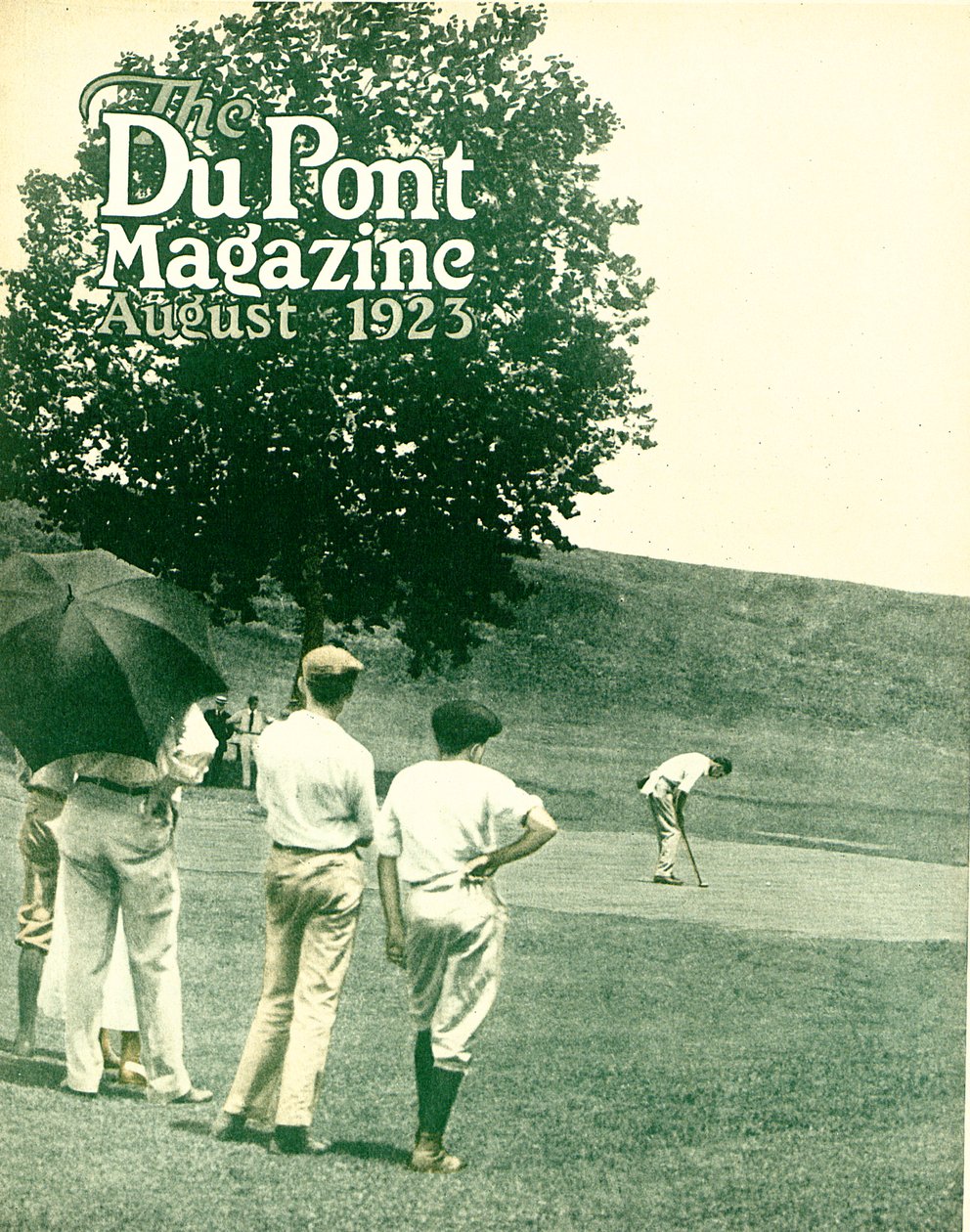 الجولف ، الغلاف الأمامي لمجلة DuPont ، أغسطس 1923 بواسطة المدرسة الأمريكية