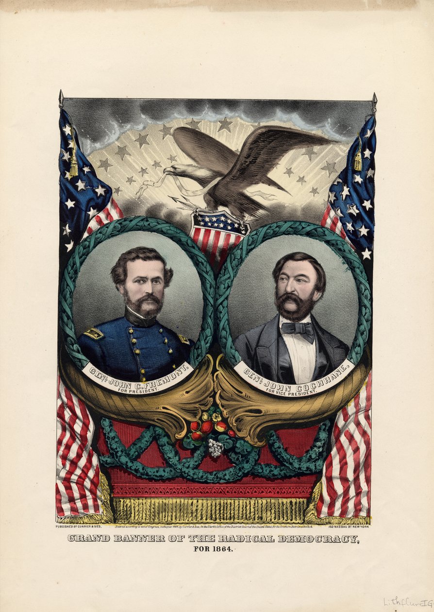 الراية الكبرى للديمقراطية الراديكالية ، عام 1864 ، حانة. بواسطة Currier & Ives ، 1864 بواسطة المدرسة الأمريكية