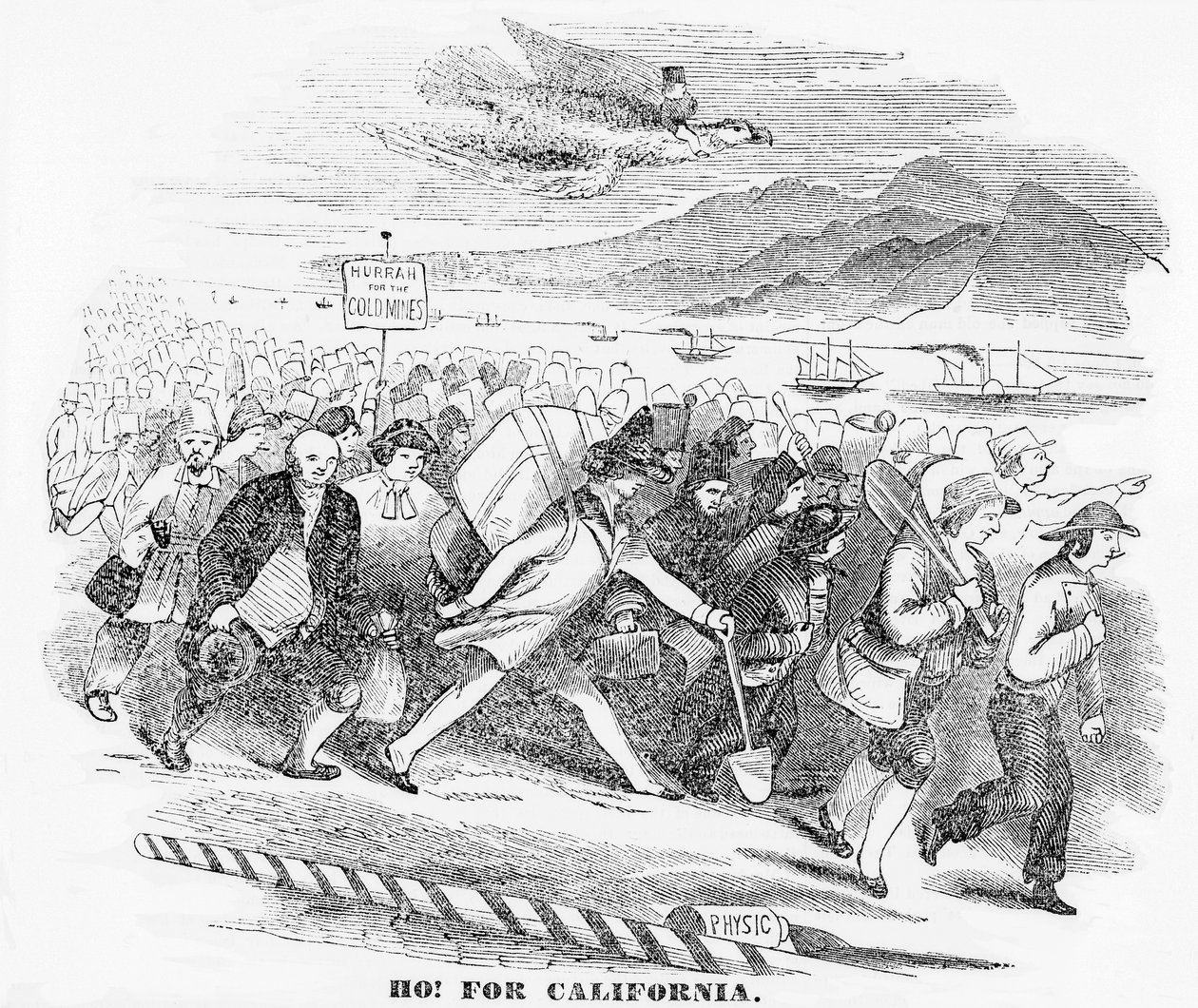 هو! لكاليفورنيا ، رسم توضيحي من أطلس نيويورك ، 14 يناير 1849 بواسطة المدرسة الأمريكية