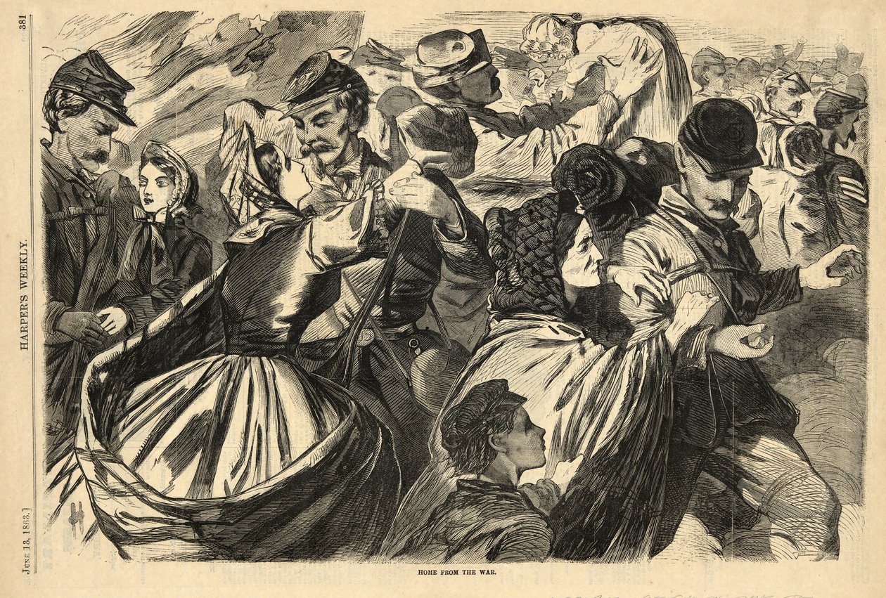 الصفحة الرئيسية من الحرب من هاربرز ويكلي ، حانة. 1863 (نقش) بواسطة المدرسة الأمريكية