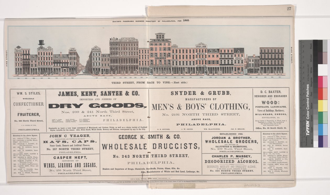 رسم توضيحي من Baxters Panoramic Business Directory لفيلادلفيا ، 1860 بواسطة المدرسة الأمريكية