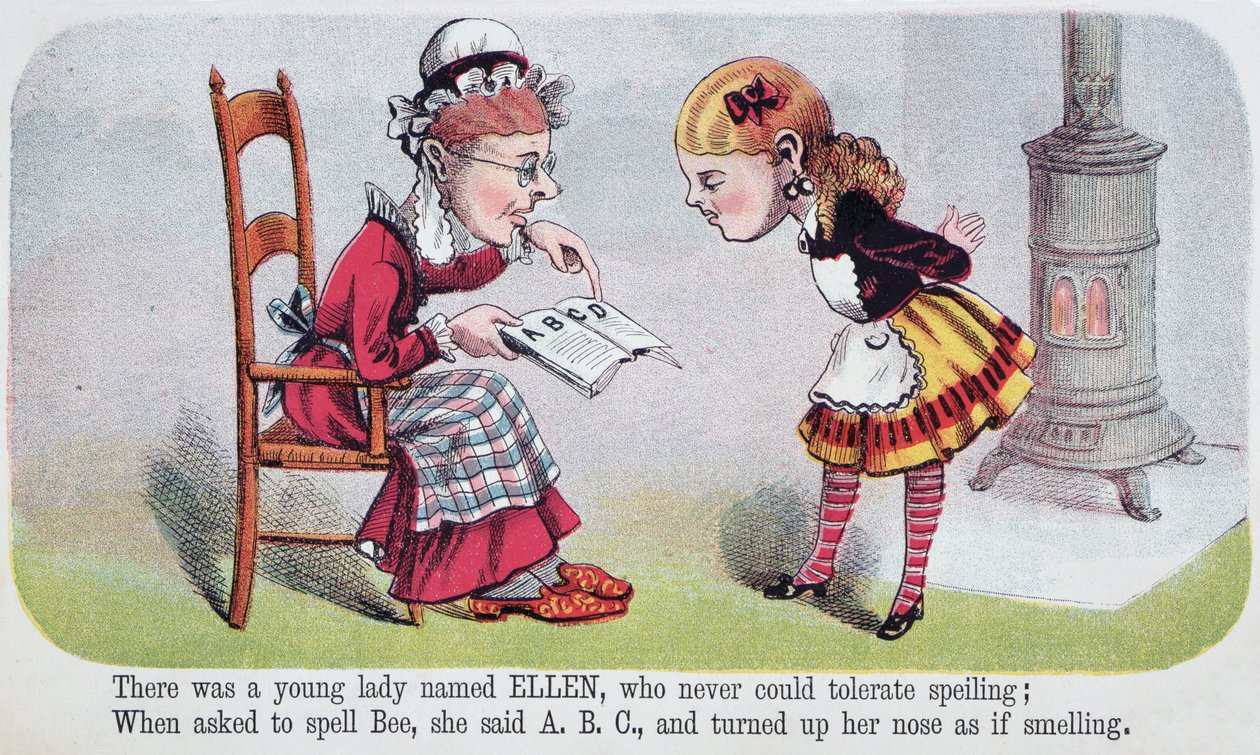 رسم توضيحي من Ellen ، قافية في Nonsense for Girls ، كتيب نشره McLoughlin Brothers ، نيويورك ، 1874 بواسطة المدرسة الأمريكية
