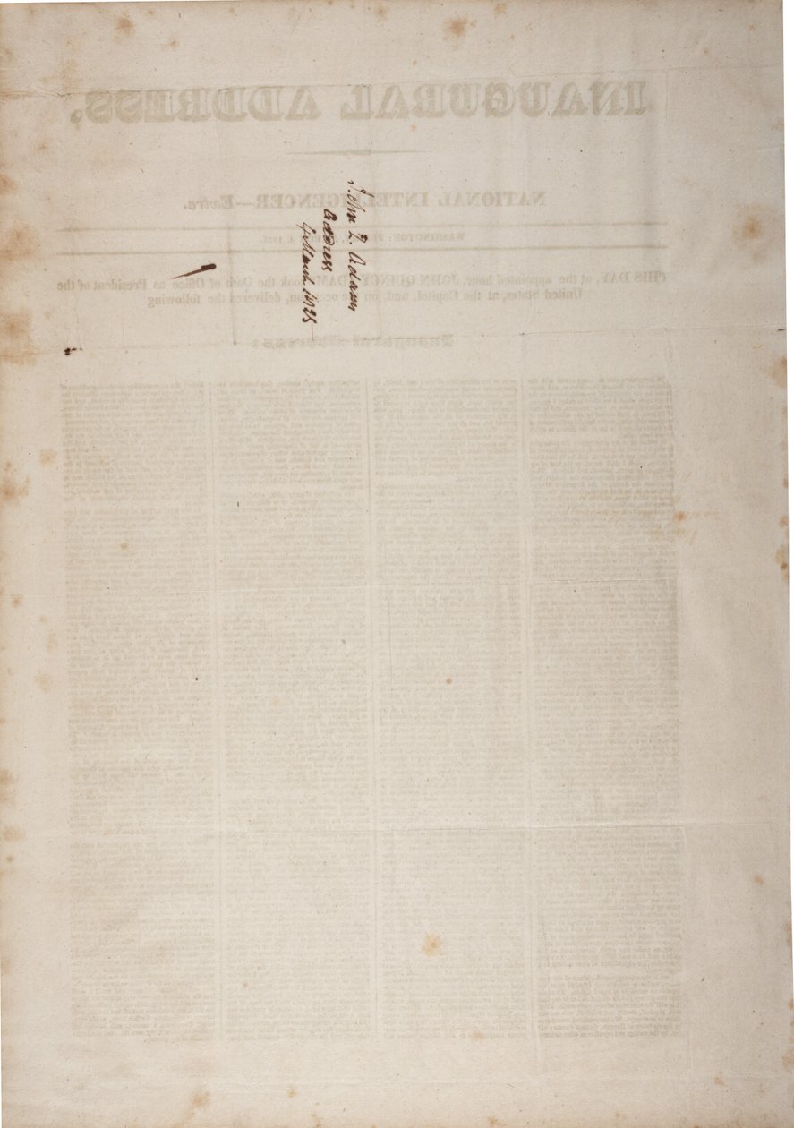 الخطاب الافتتاحي لجون كوينسي آدامز ، 4 مارس 1825 (انظر أيضًا GLC 696059) بواسطة المدرسة الأمريكية